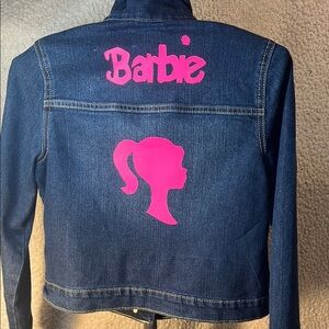 Upcycled denim Girl Jacket Pink  Barbie Silhouette Theme -Inspired -Image